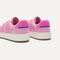 Close up of the heel of The Kids Stretch Sneaker in Bubblegum Pop, with Rothy's signature blue halo. 