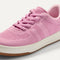 hover | Overlay::Stretchy, No-Tie Laces | Alt:: Close up of the vamp and laces of The Kids Stretch Sneaker in Bubblegum  Pop.