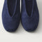 Close up of the toe and V-shaped vamp on The Max Square Ballerina in ReVelvet Navy.