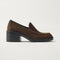 side | The Block Heel Loafer in ReVelvet Dark Herringbone shown from the side. 