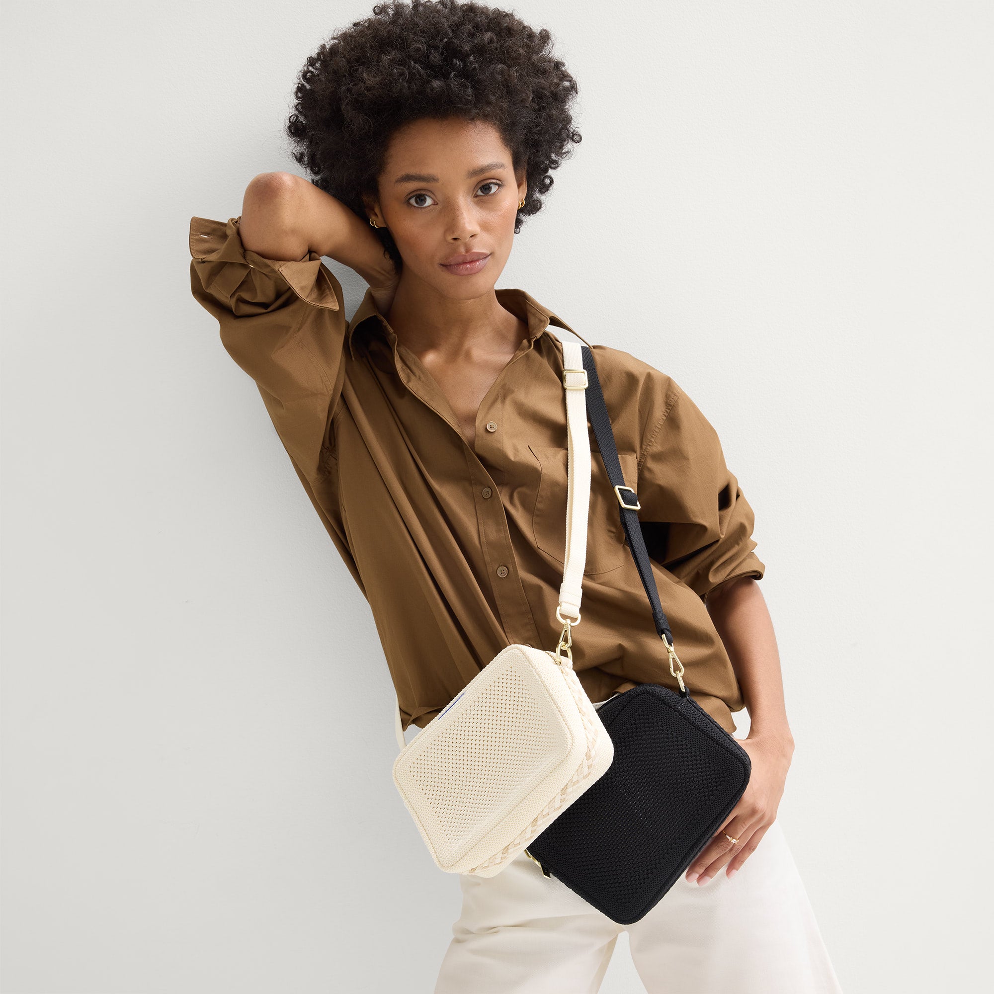 The Crossbody Camera Bag in Cream Twist Open-Knit | Rothy's