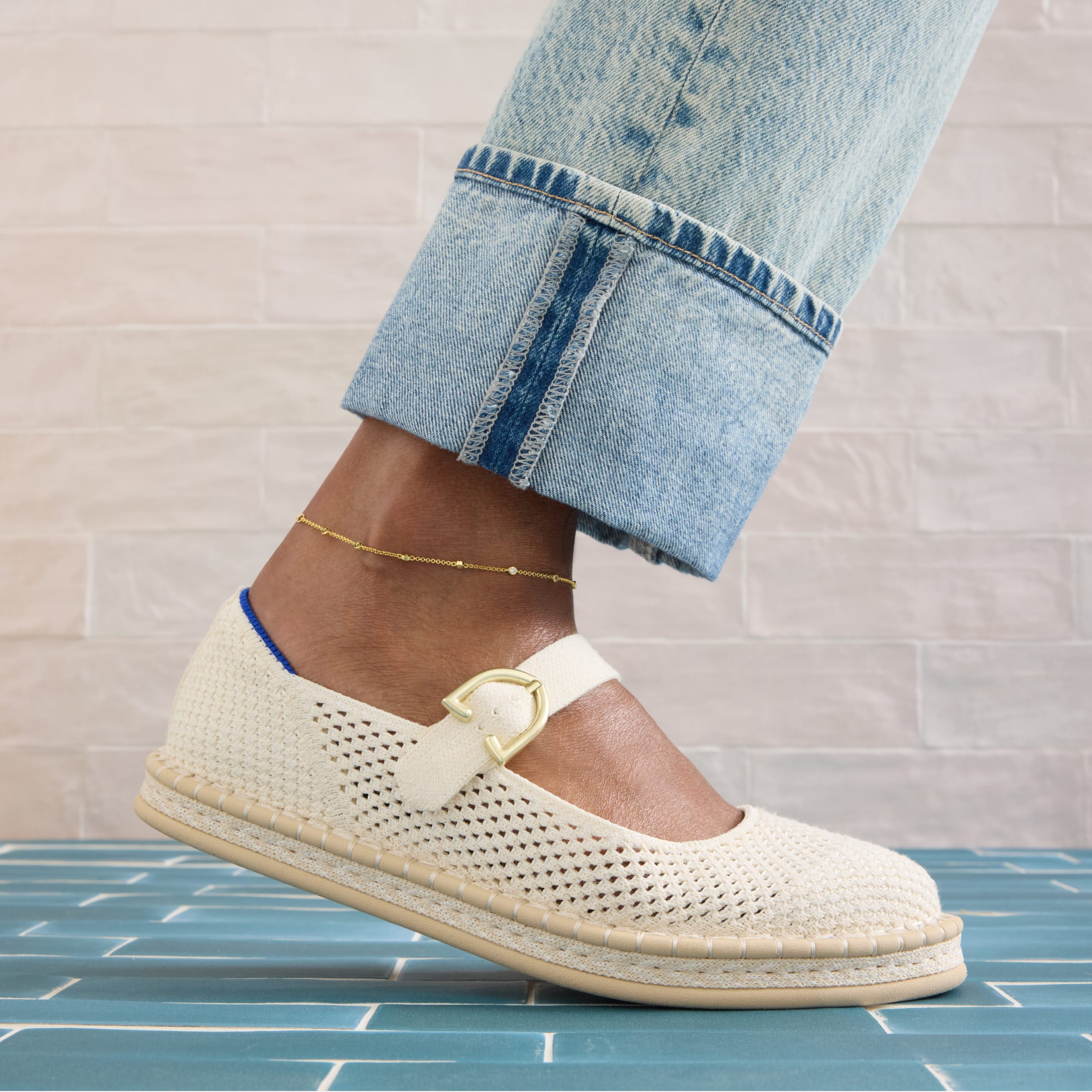 Model wearing The Espadrille Mary Jane.
