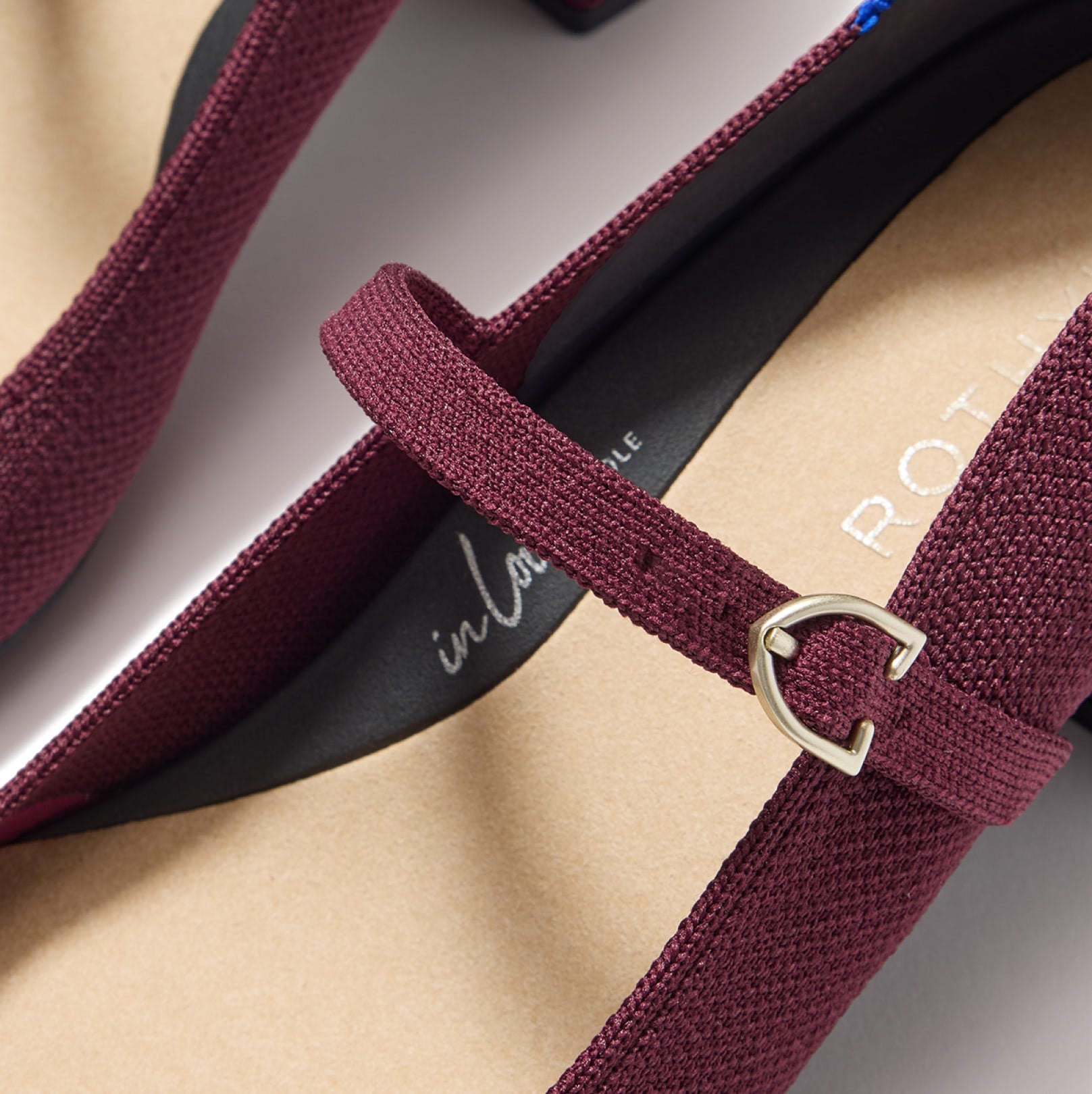 Closeup of the strap and buckle of The Mary Jane Heel.