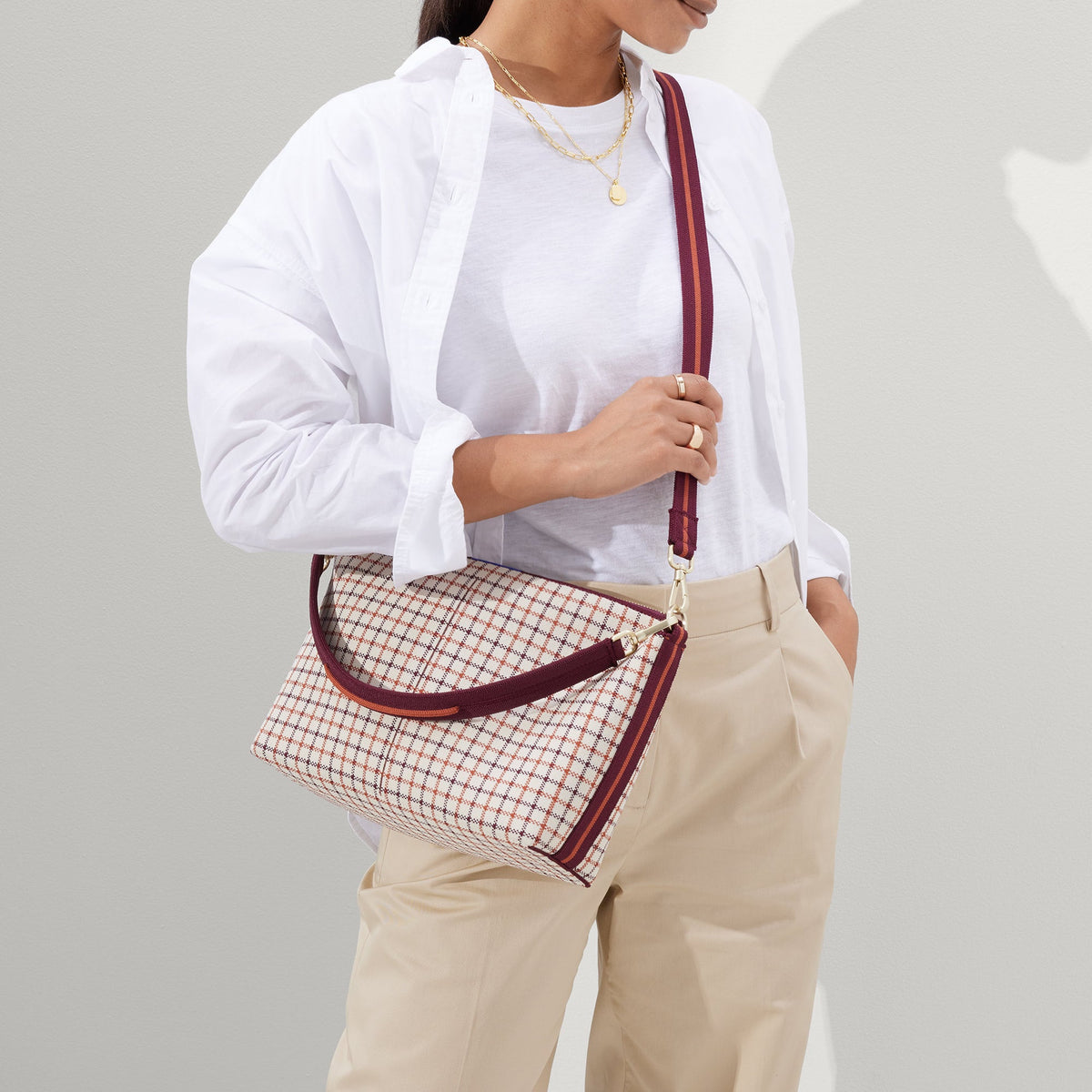 The Daily Crossbody in Malbec Grid | Small Crossbody Messenger Bags ...