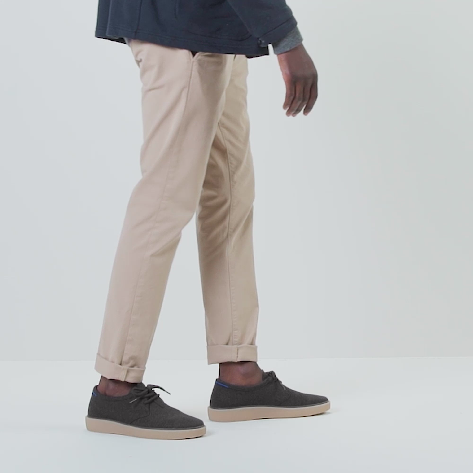 Model walking in The Monty in Vintage Brown showing different angles of the shoes.