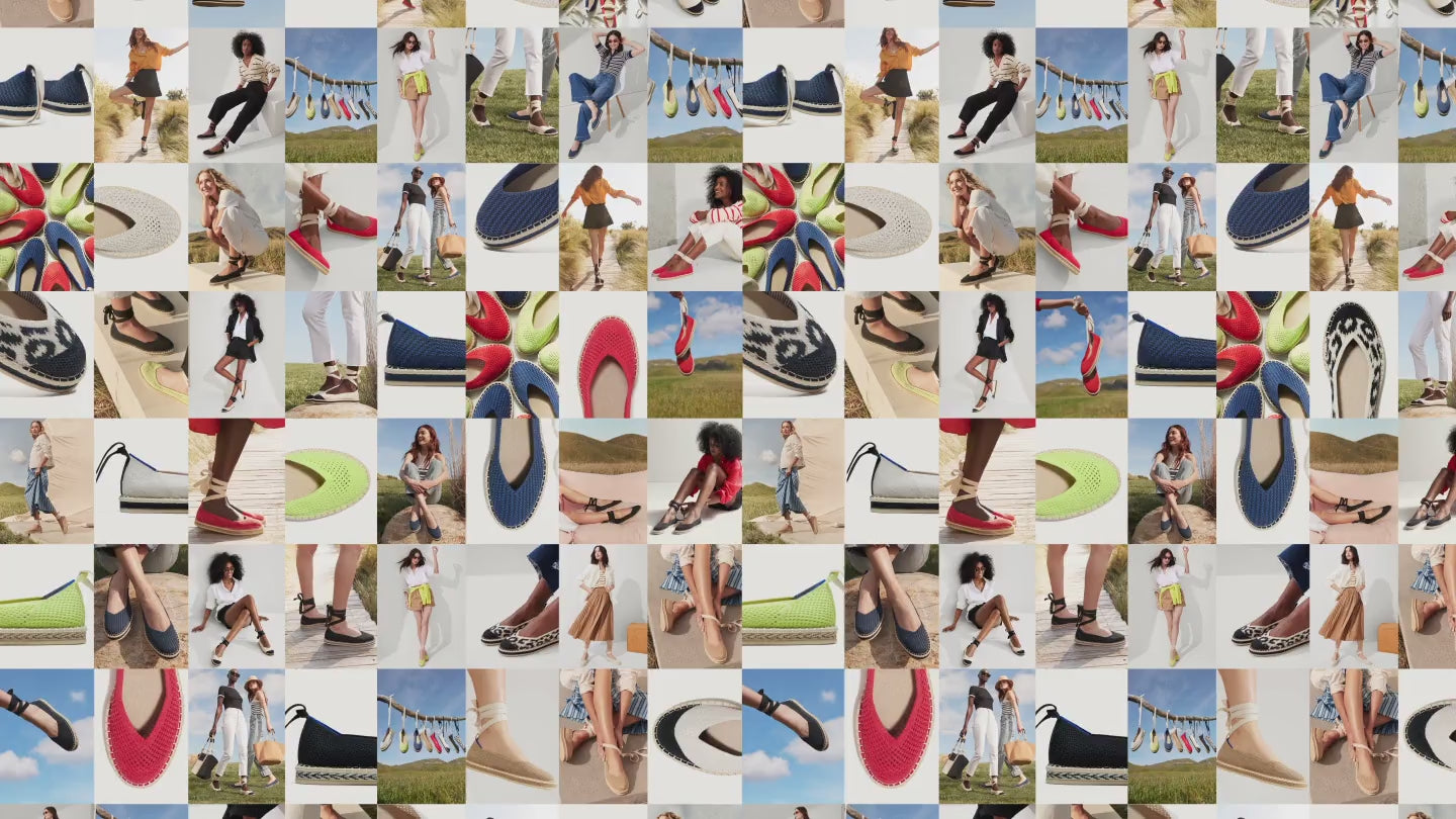 An animated collage of images of the Rothy's Espadrille.