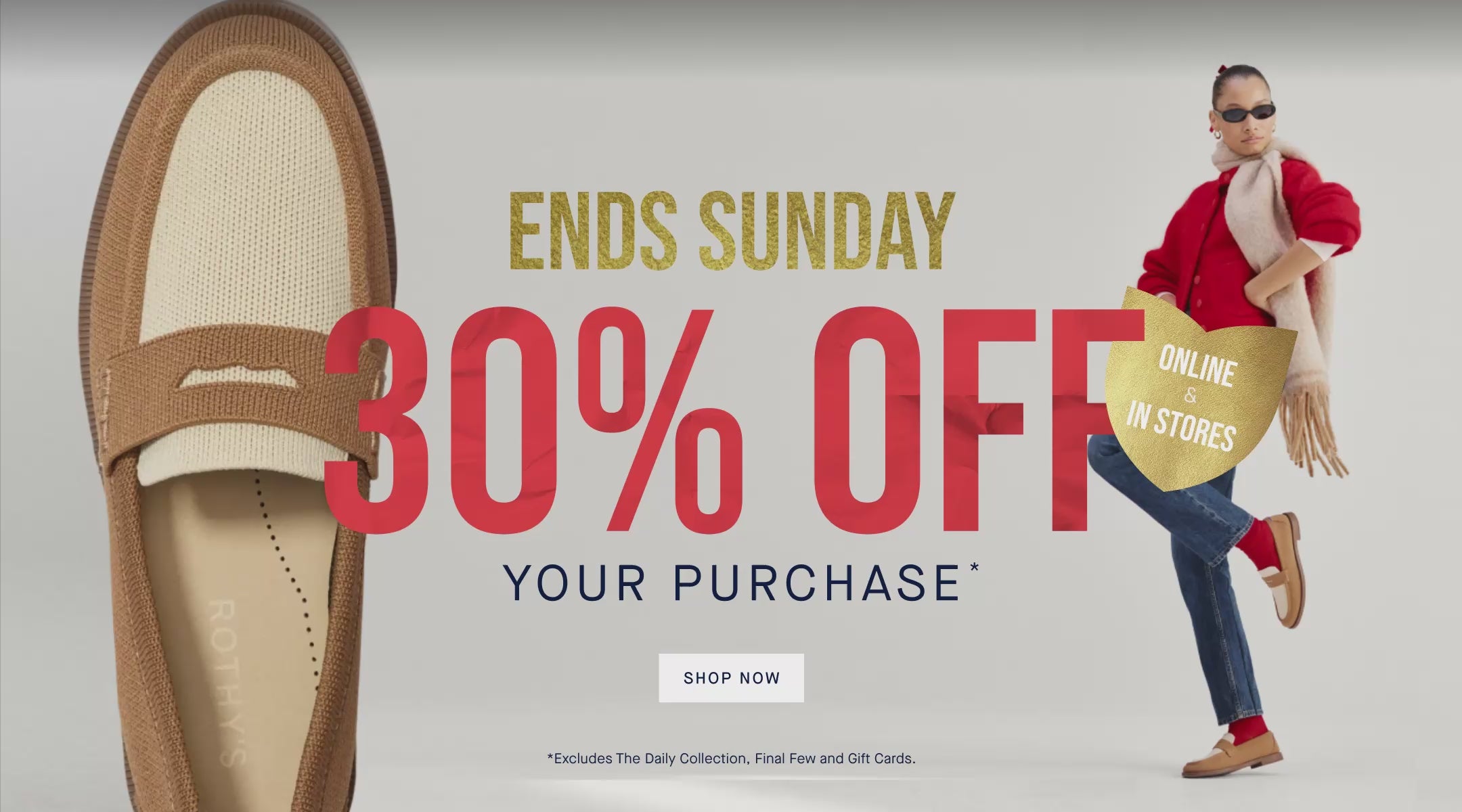 Promotional banner with The Penny Loafer in cortado, and text 'ends Sunday 30% off your purchase. Exclusions Apply.'