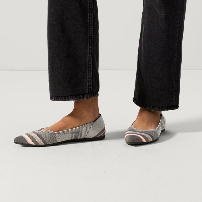 hover | Model wearing The Point in Grey Inverse Stripe.