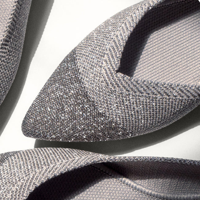 Close up of the toe of The Flat in Siilver Metallic.