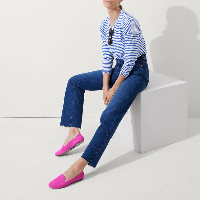 Alternate view of a model wearing The Loafer in Dragon Fruit.