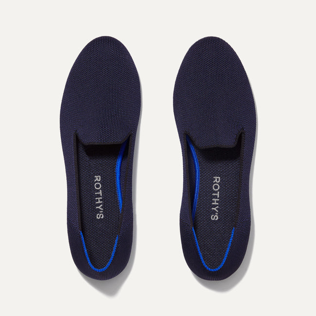 A pair of The Loafers in Navy shown from the top view.