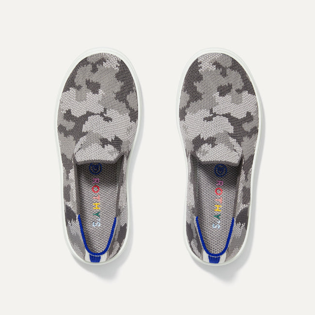The Kids Sneaker in Grey Camo shown from the top. 
