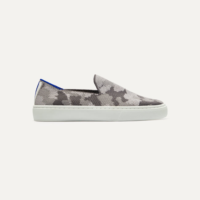The Kids Sneaker in Grey Camo shown from the side. 