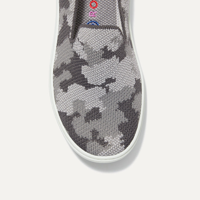 Close up of the vamp of The Kids Sneaker in Grey Camo. 