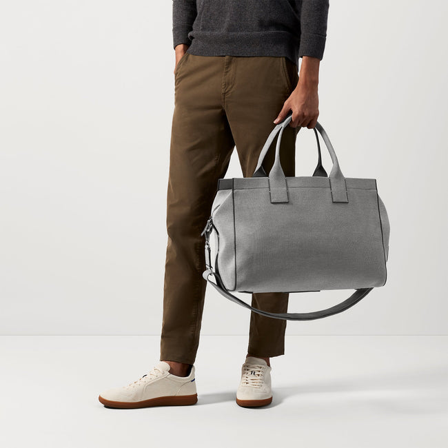 The Overnighter in Stone Grey shown on model in a different view.