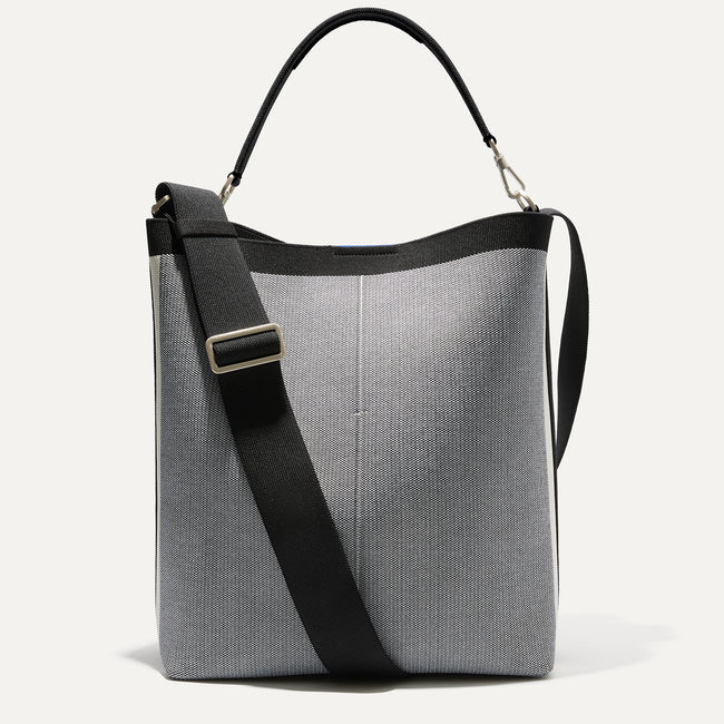 The Bucket Bag in Grey Mist shown from the front.