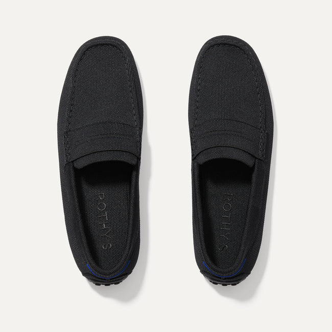 A pair of The Driving Loafer in Black shown from the top.