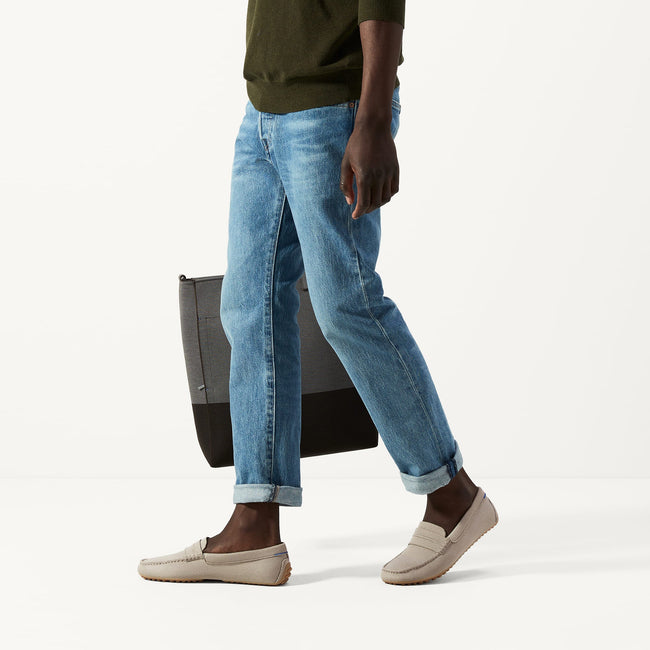 Alternate view of a model wearing The Driving Loafer in Barley.