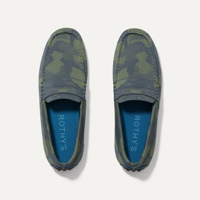 A pair of The Driving Loafer in Forest Camo shown from the top. 