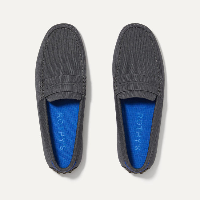 A pair of The Driving Loafer in Graphite Grey shown from the top. 