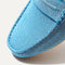 C5  Close up of the toe and vamp of The Driving Loafer in Sky. 