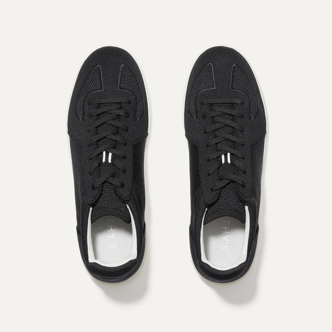 A pair of The RS01 Sneaker in Black shown from the top. 