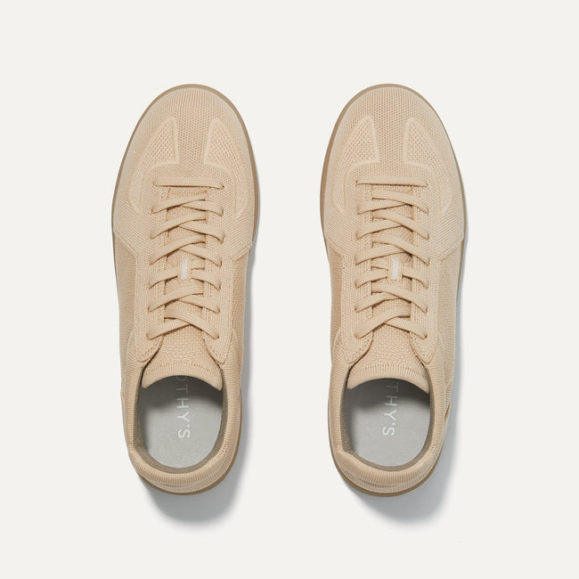 A pair of The RS01 Sneaker in Wheat shown from the top. 
