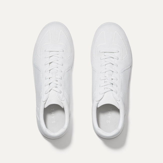 A pair of The RS01 Sneaker in White shown from the top. 