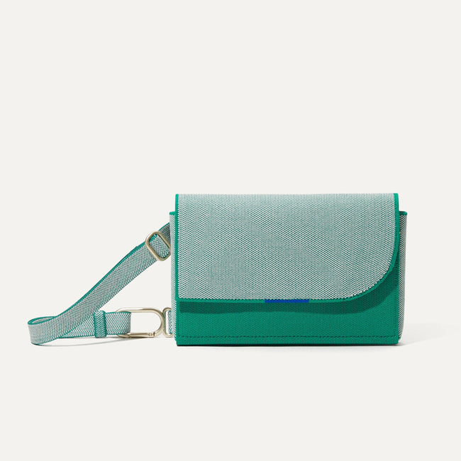 The Belt Bag in Sea Green shown from the front.