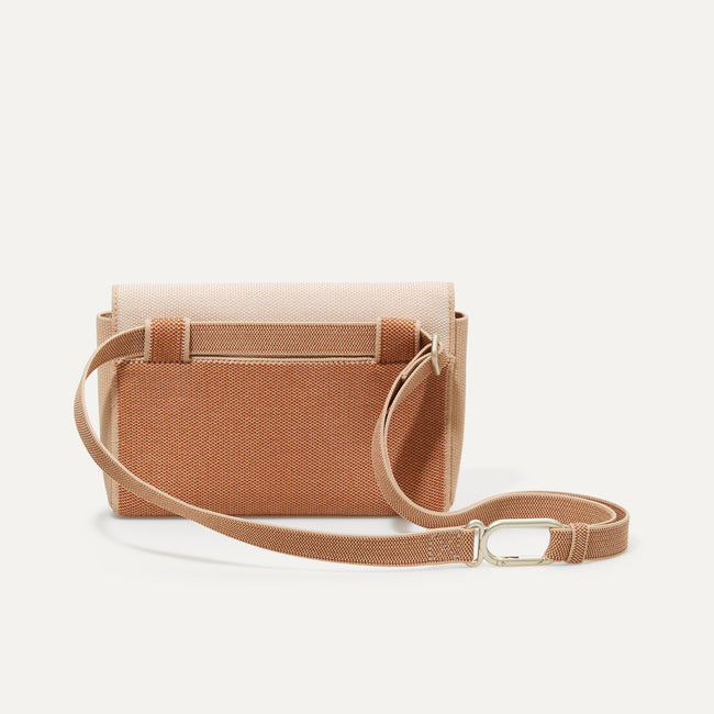 The Belt Bag in Biscotti Brown shown from the front.