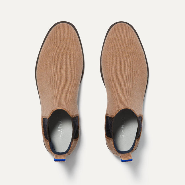 A pair of The Merino Chelsea Boots in Bourbon shown from the top. 