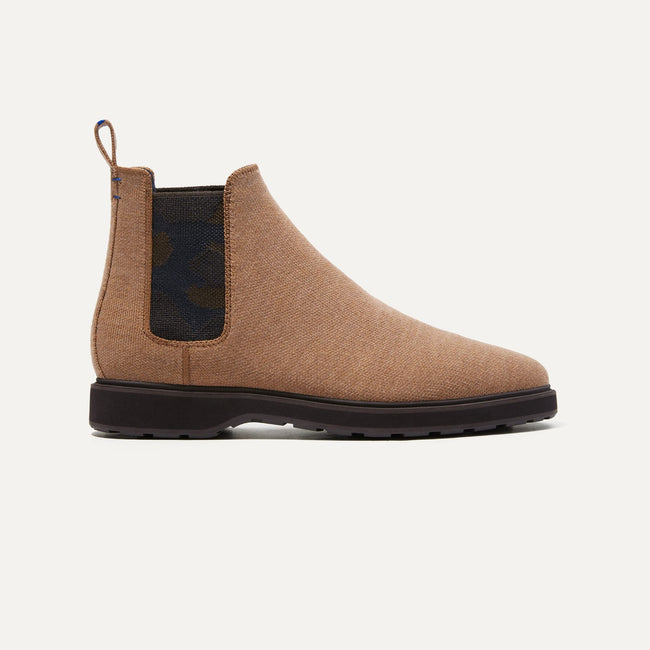 The Merino Chelsea Boot in Bourbon shown from the side. 