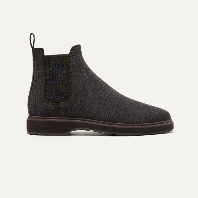 The Merino Chelsea Boot in Dark Chocolate shown from the side. 