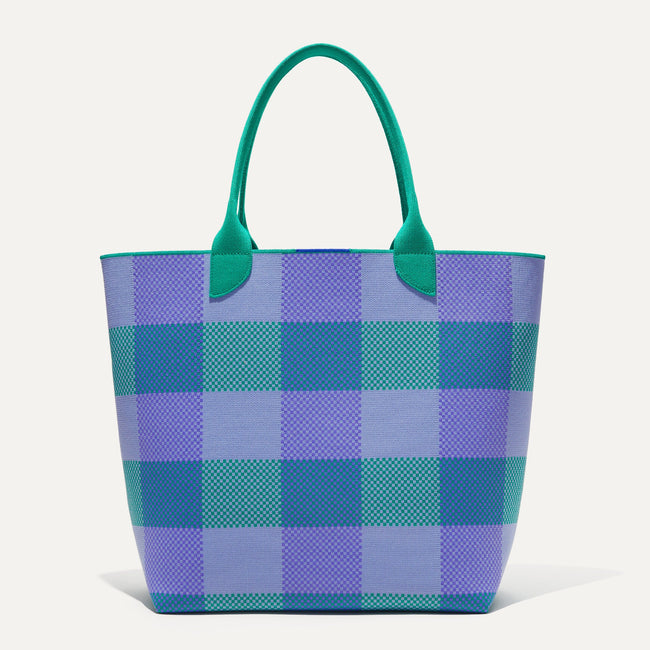 The Lightweight Tote in Blueberry Gingham shown from the front. |