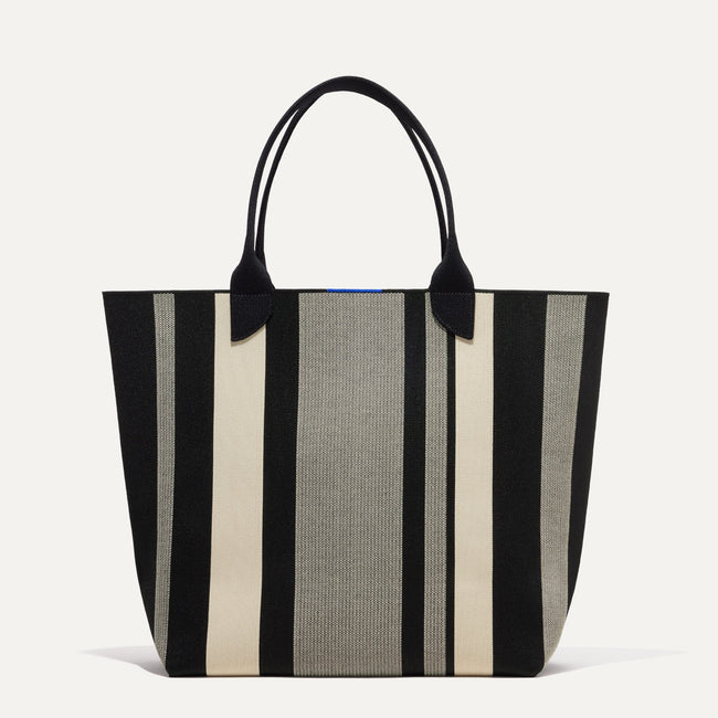 The Lightweight Tote in Ivory Rugby Stripe shown from the front.