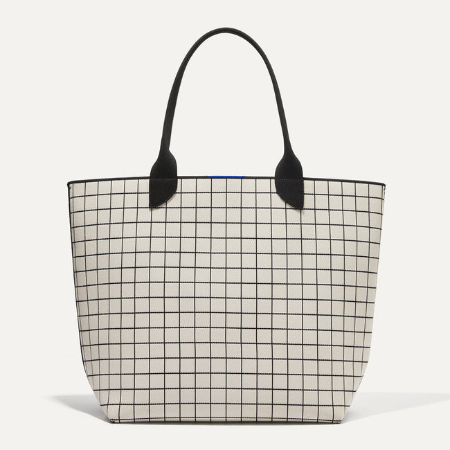 The Lightweight Tote in White Windowpane shown from the front.