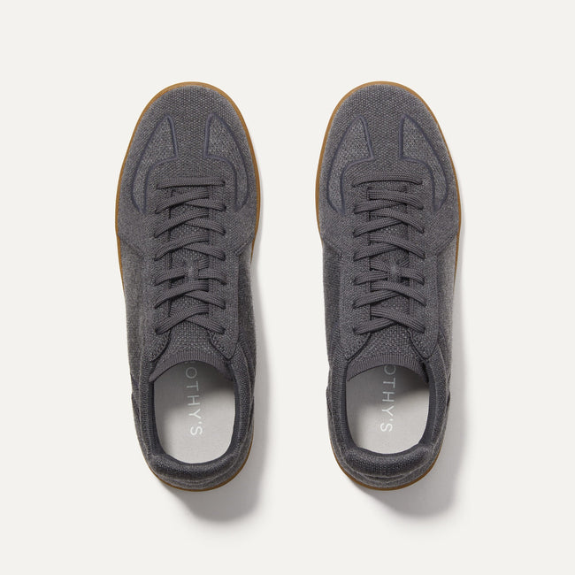 A pair of The Merino RS01 Sneaker in Mountain Grey shown from the top. 