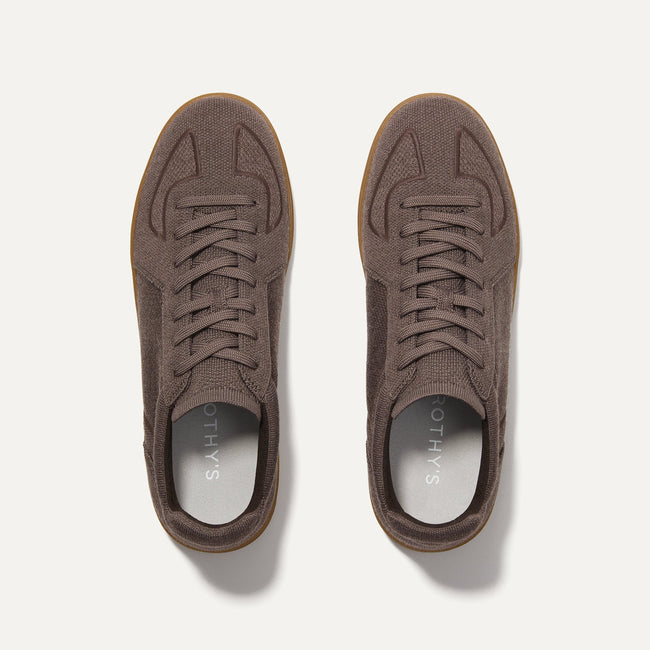 A pair of The Merino RS01 Sneaker in Timber Brown shown from the top. 