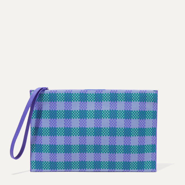 The Wristlet in Blueberry Gingham shown from the front. 