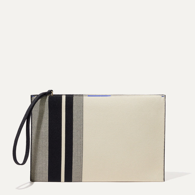 The Wristlet in Ivory Rugby Stripe shown from the front.
