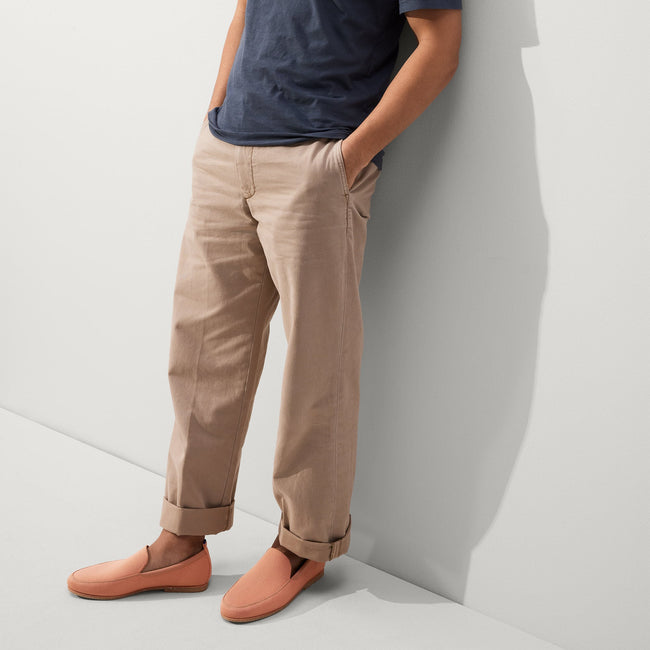 Alternate view of a model wearing The Ravello Loafer in Faded Pink. 