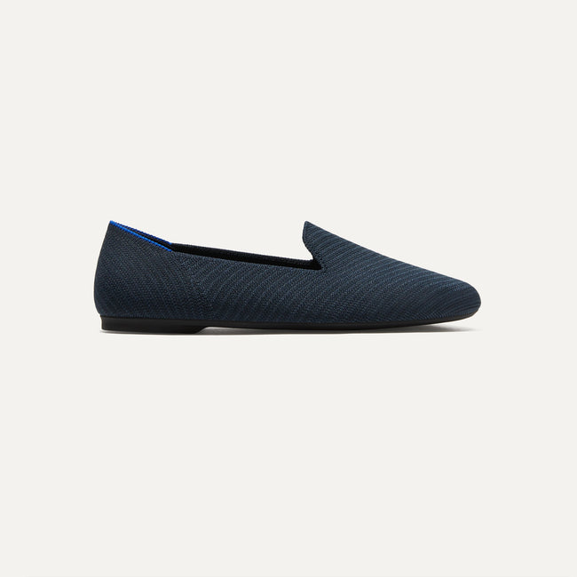 The Almond Loafer in Navy Twill shown from the side. 