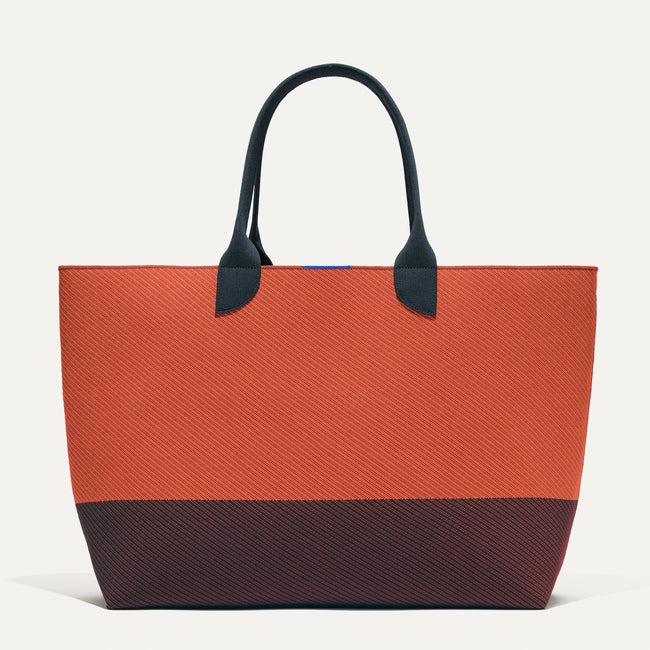 The Lightweight Mega Tote in Indigo Spice Twill, shown from the from the front.