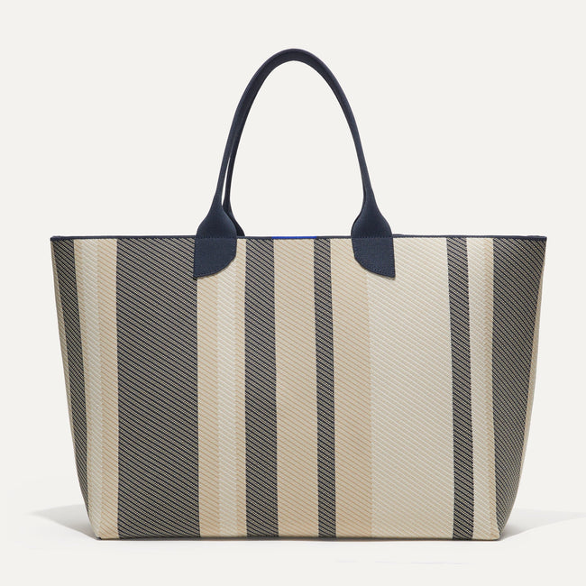 The Lightweight Mega Tote inNavy Stripe Twill, shown from the from the front. 
